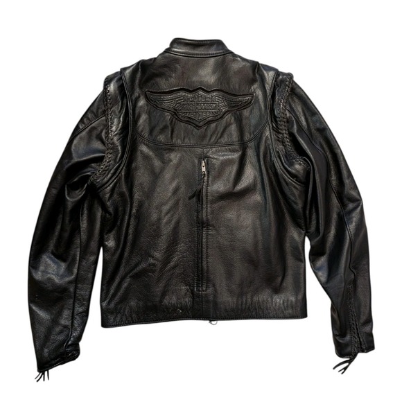 Harley-Davidson Jackets & Blazers - Harley Davidson Womens WILLIE G Zip Off Sleeves Black Leather Jacket 98515 M